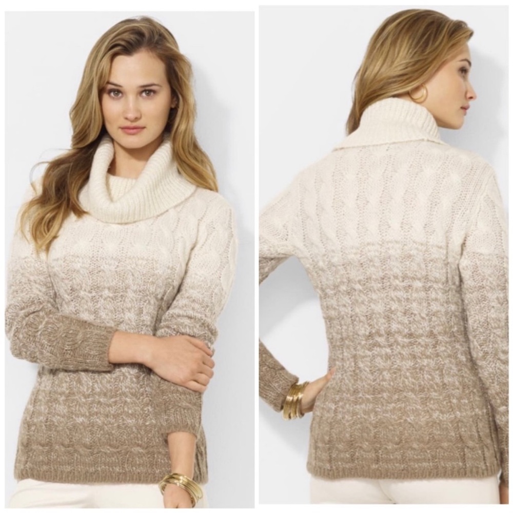 NWT Lauren Ralph Lauren M mohair blend cable cowl neck ombré sweater